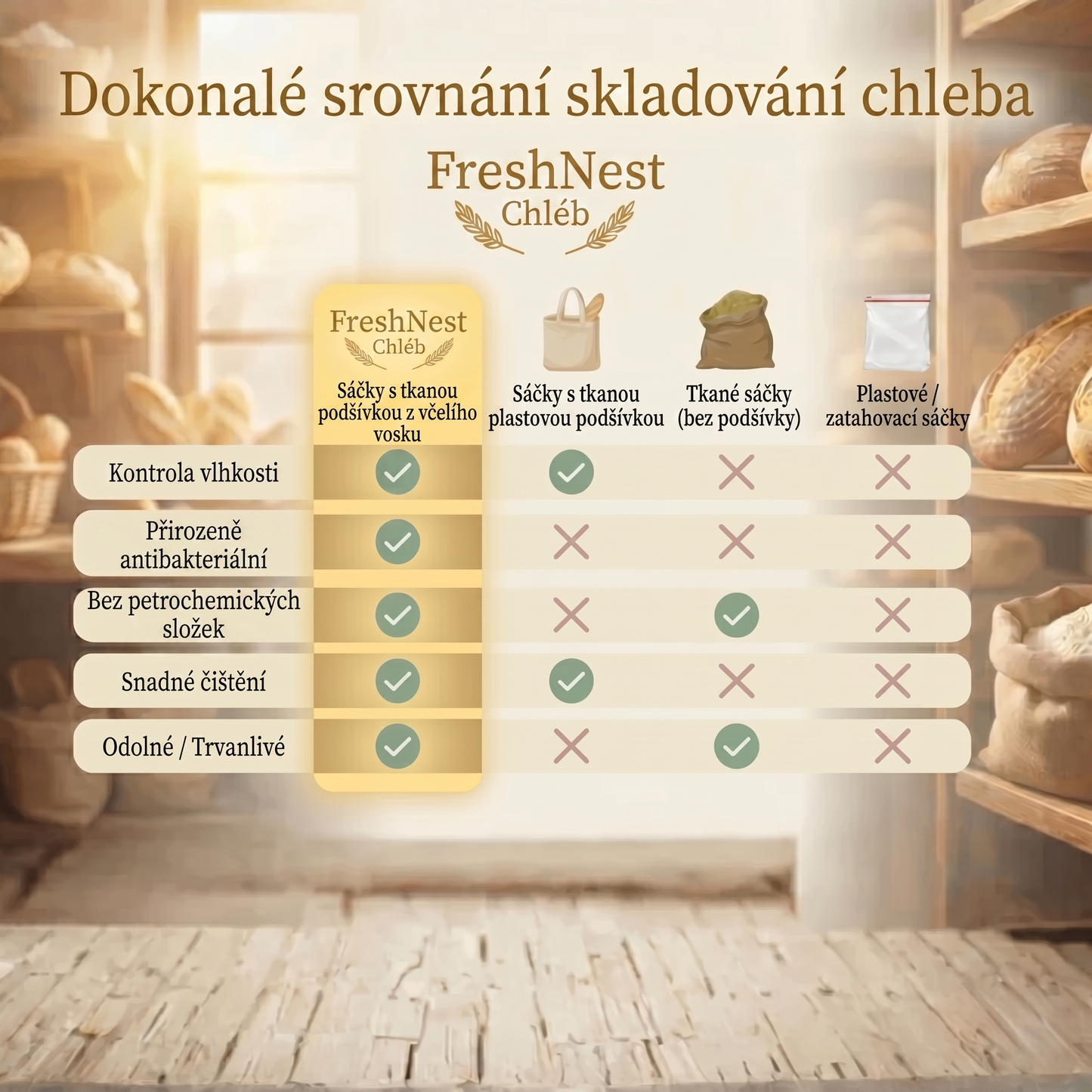 Prémiové sáčky na chleba vyrobené ze 100% bavlny a včelího vosku
