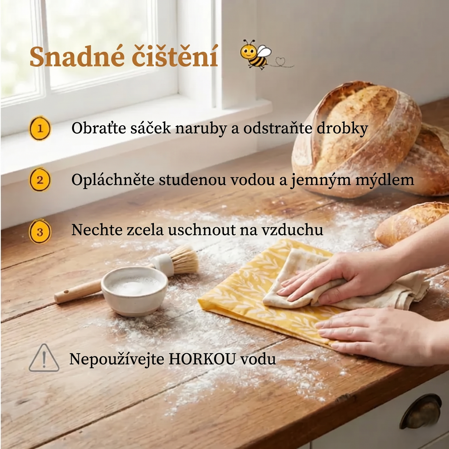Prémiové sáčky na chleba vyrobené ze 100% bavlny a včelího vosku
